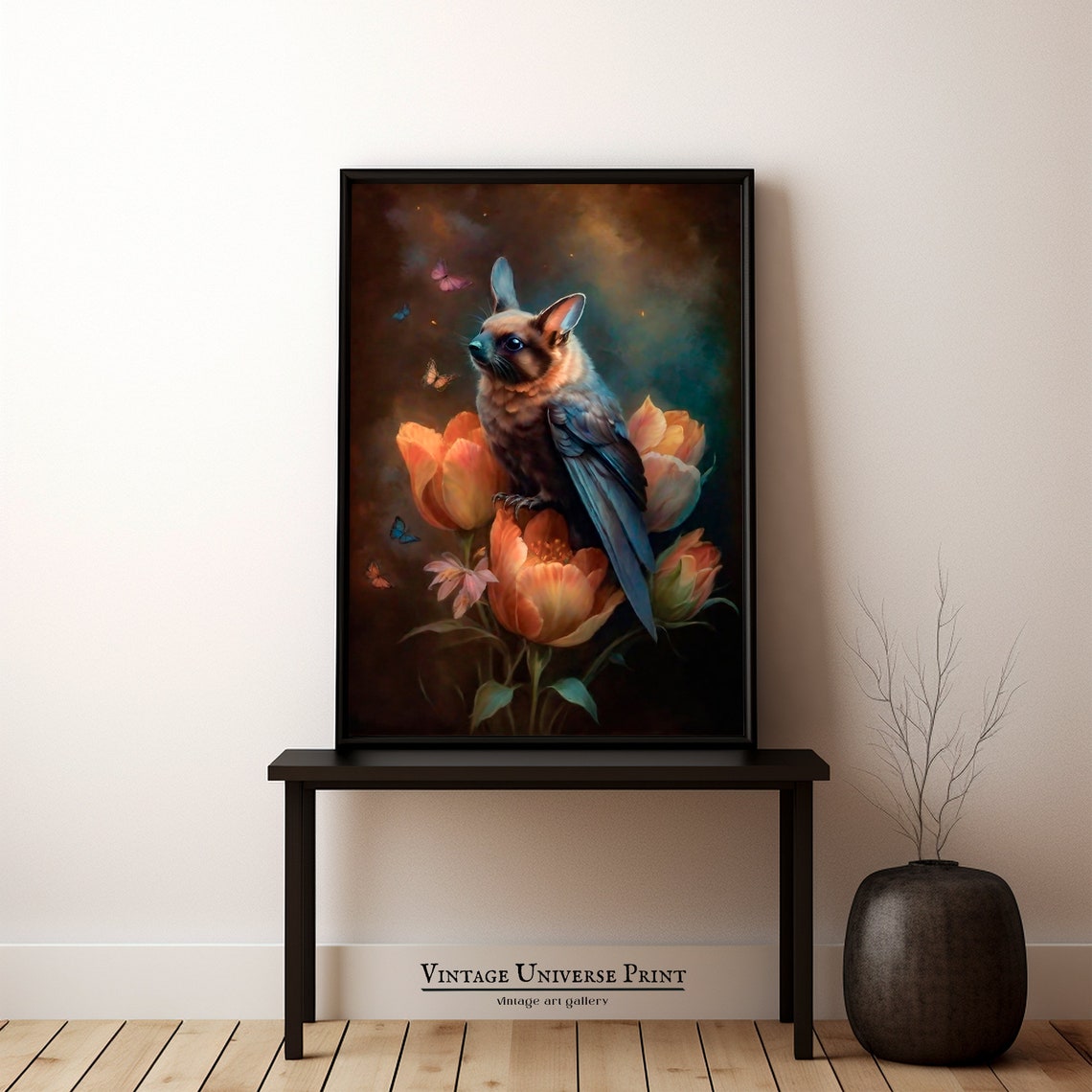 Fantasy Winged Bat on Orange Tulips Moody Dark Floral Art Poster - Image 4