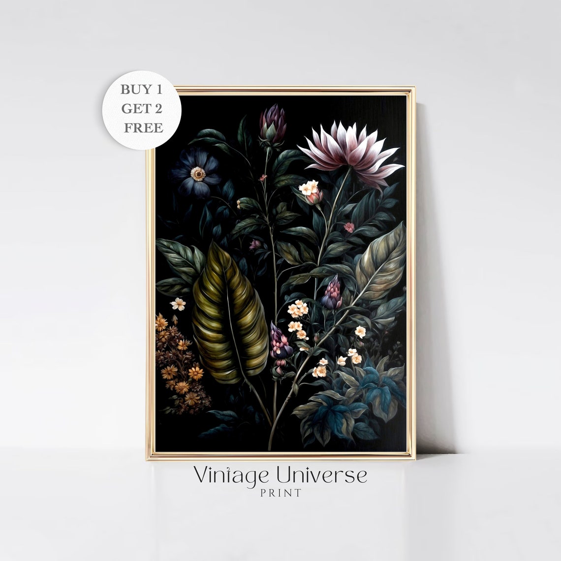 Moody Dark Flower Art Print Moody Floral Wall Art Dark Academia Print Vintage Moody Painting Victorian Wall Art Flower Antique Print