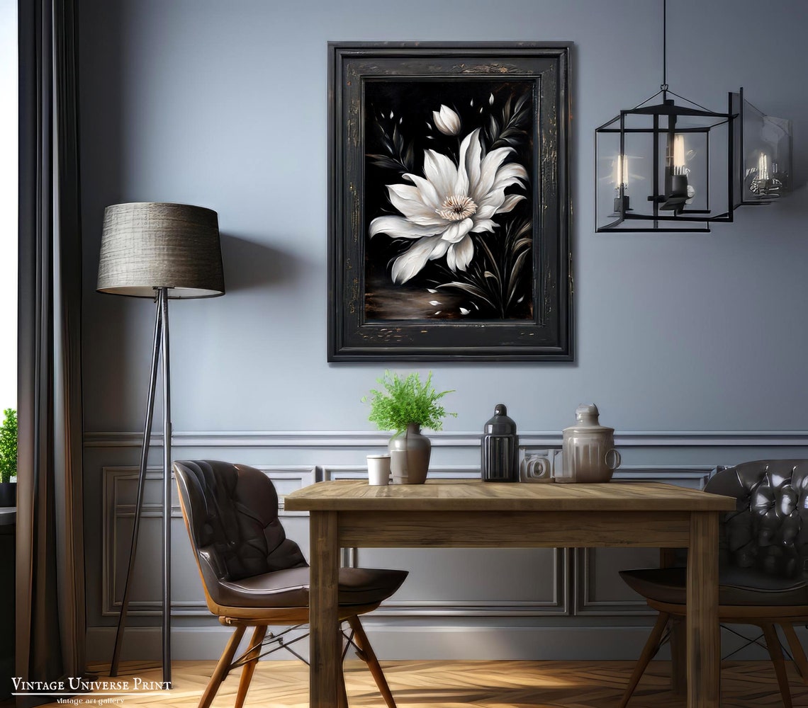 Moody Flower Vintage Painting Flower Antique Art Print Moody Dark Flower Painting Moody Floral Dark Aesthetic Room Decor - Image 2