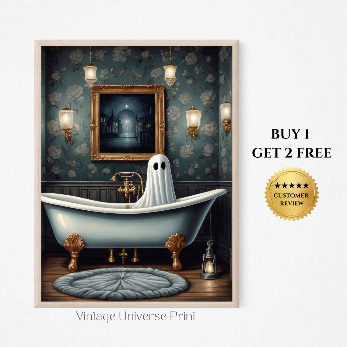 Cute Ghost Relaxing In A Vintage Bathtub Elegant Spooky Poster