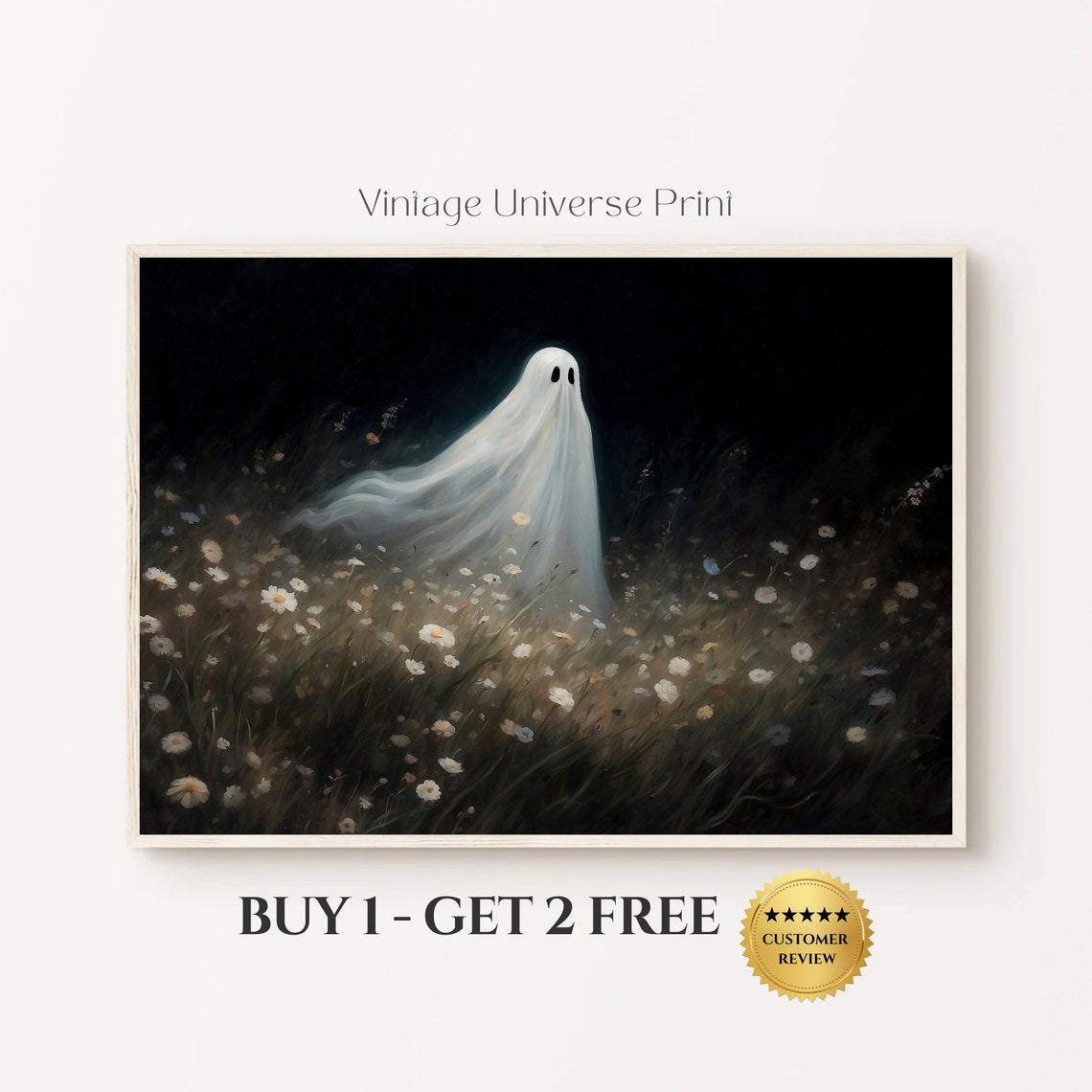 Ghost In A Wildflower Meadow At Night Moody Floral Ghost Print