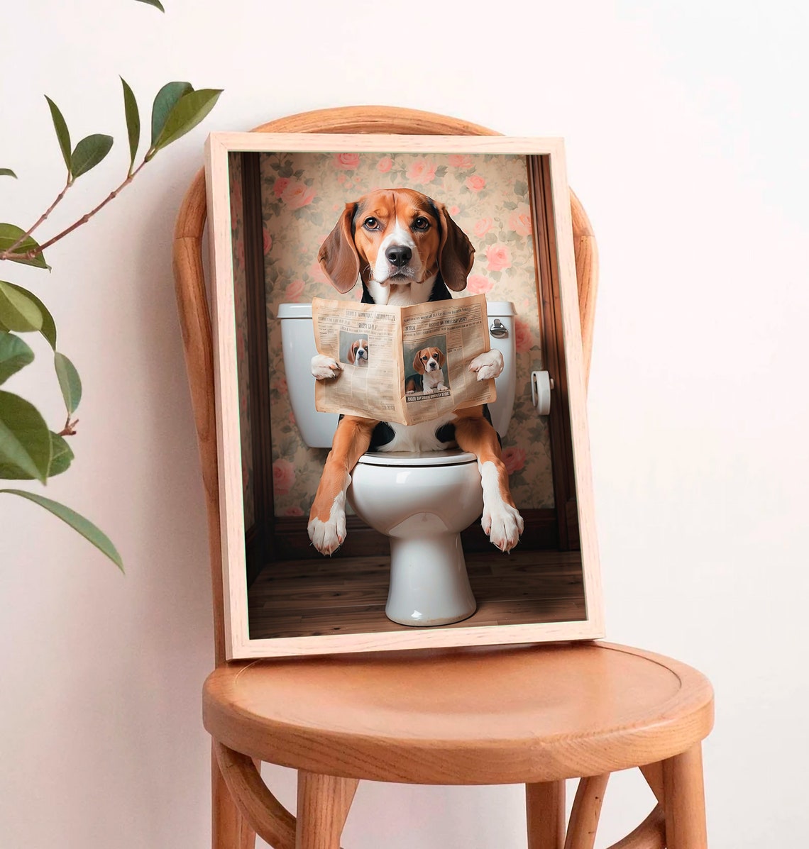Friendly Beagle Reading A Newspaper On The Toilet Dog Poster - Image 3