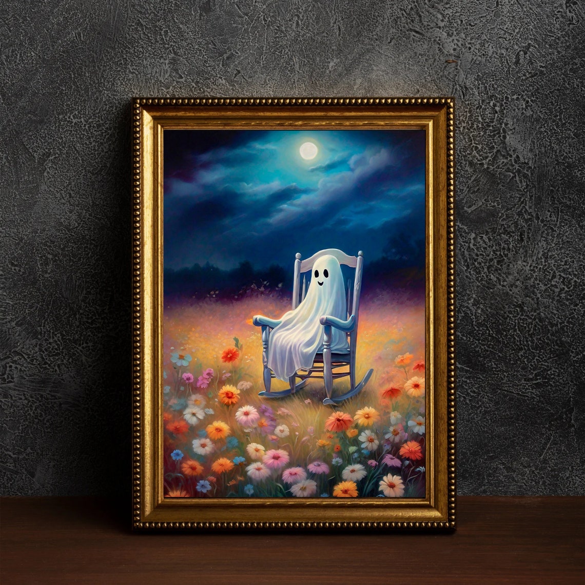 Smiling Ghost Rocking Chair Moonlit Wildflower Meadow Night Poster - Image 5