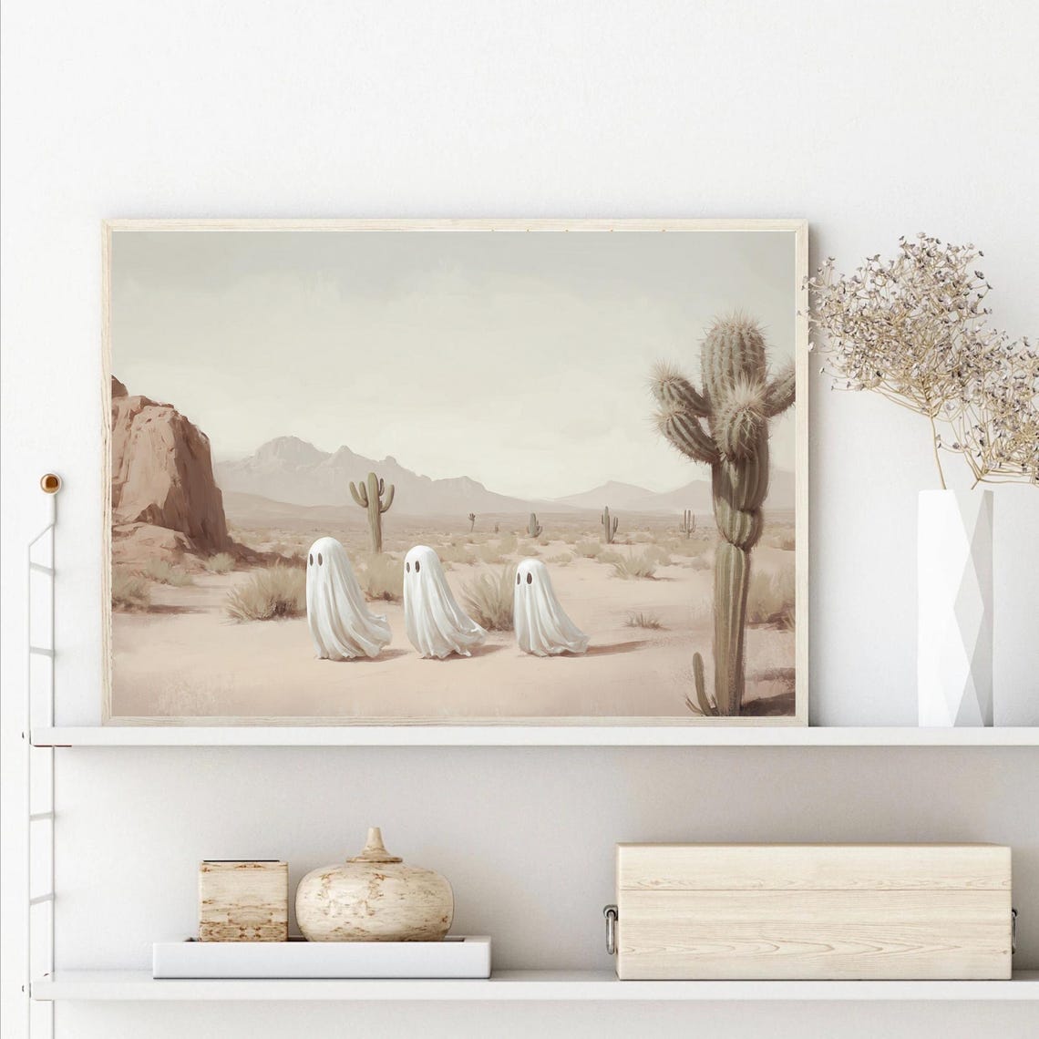 Three Ghosts In Desert With Saguaro Cactus Western Halloween Poster - Image 4