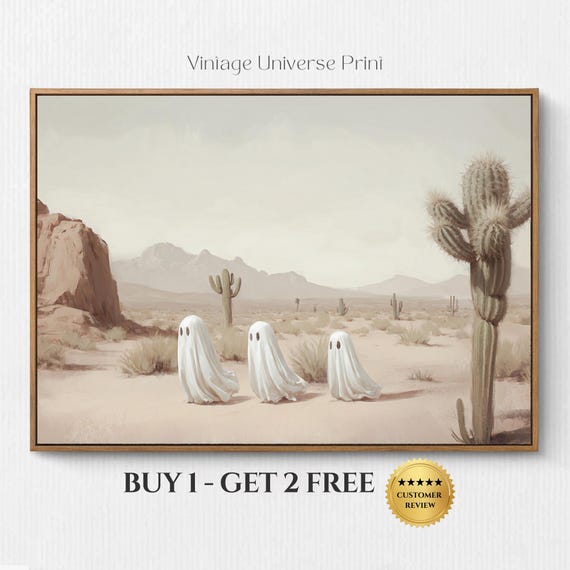 Ghost In The Desert Landscape Wall Art Western Halloween Decor Desert Cactus Wall Art Cute Rodeo Ghost Art Print