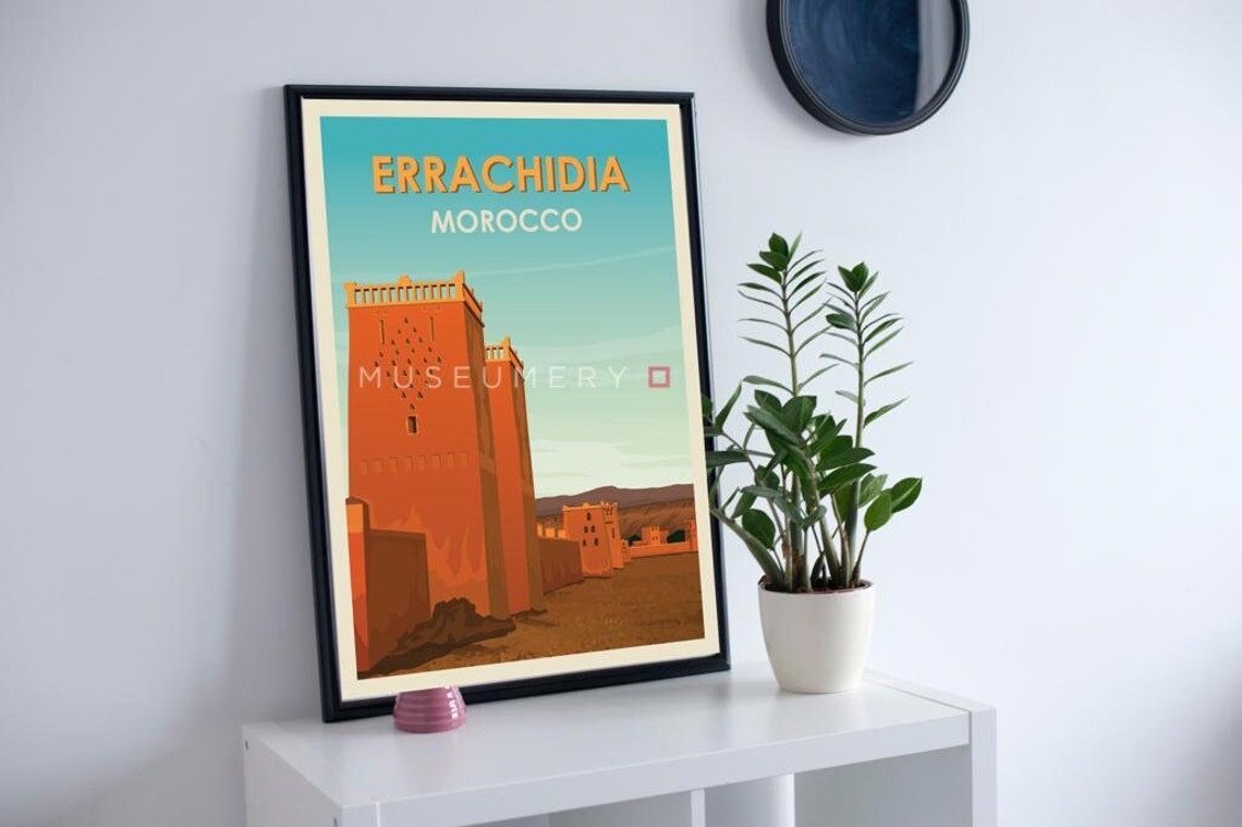 Errachidia Morocco Vintage Travel Poster Desert Kasbah Tower - Image 2