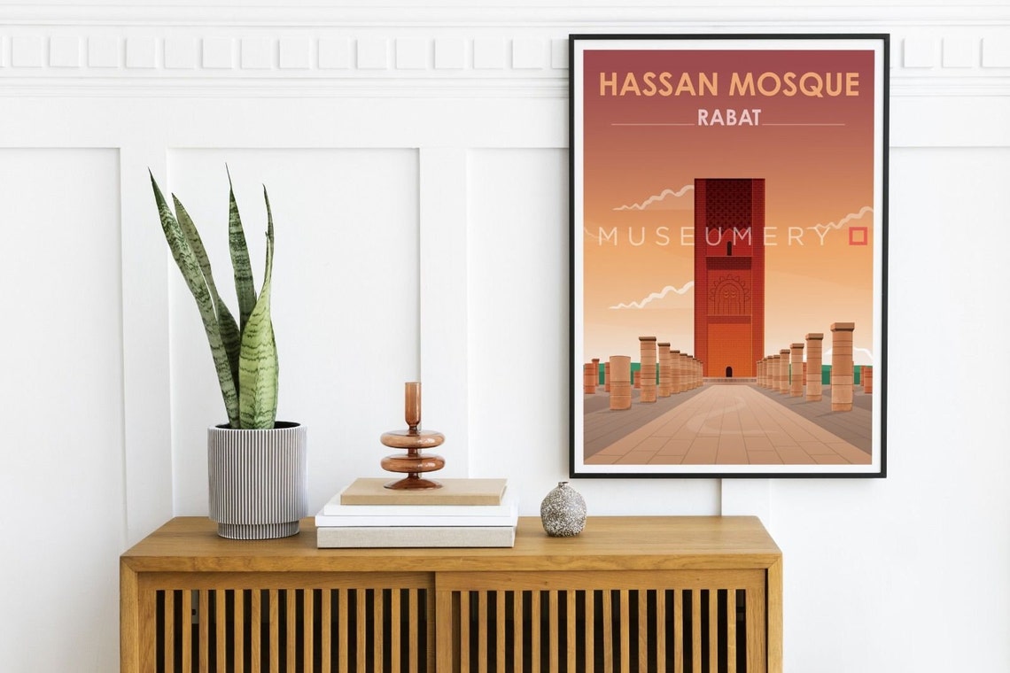 Rabat Morocco Vintage Travel Poster with Hassan Tower at Sunset - Image 2