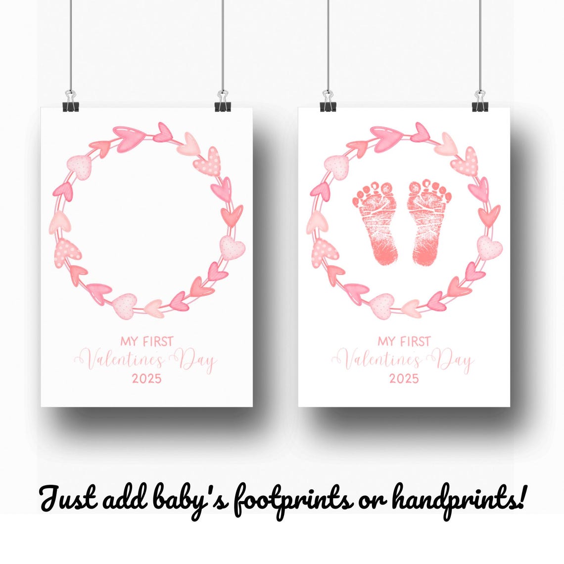 My First Valentines Day Red Footprint Pink Heart Wreath Keepsake Print - Image 3