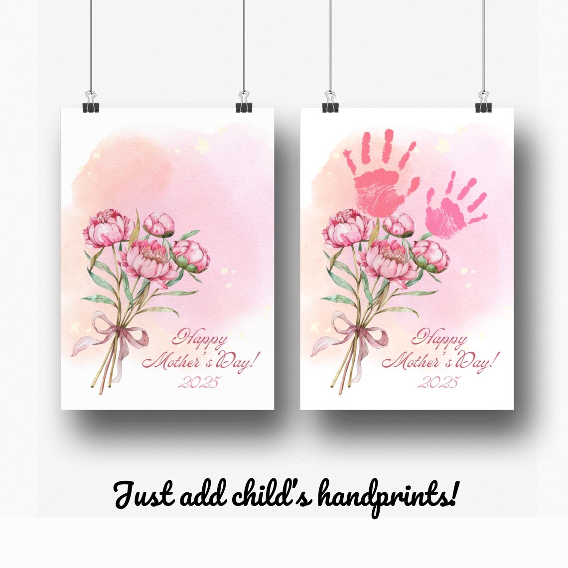 Baby Handprint Mother's Day Pink Peony Bouquet Keepsake Poster - Image 3
