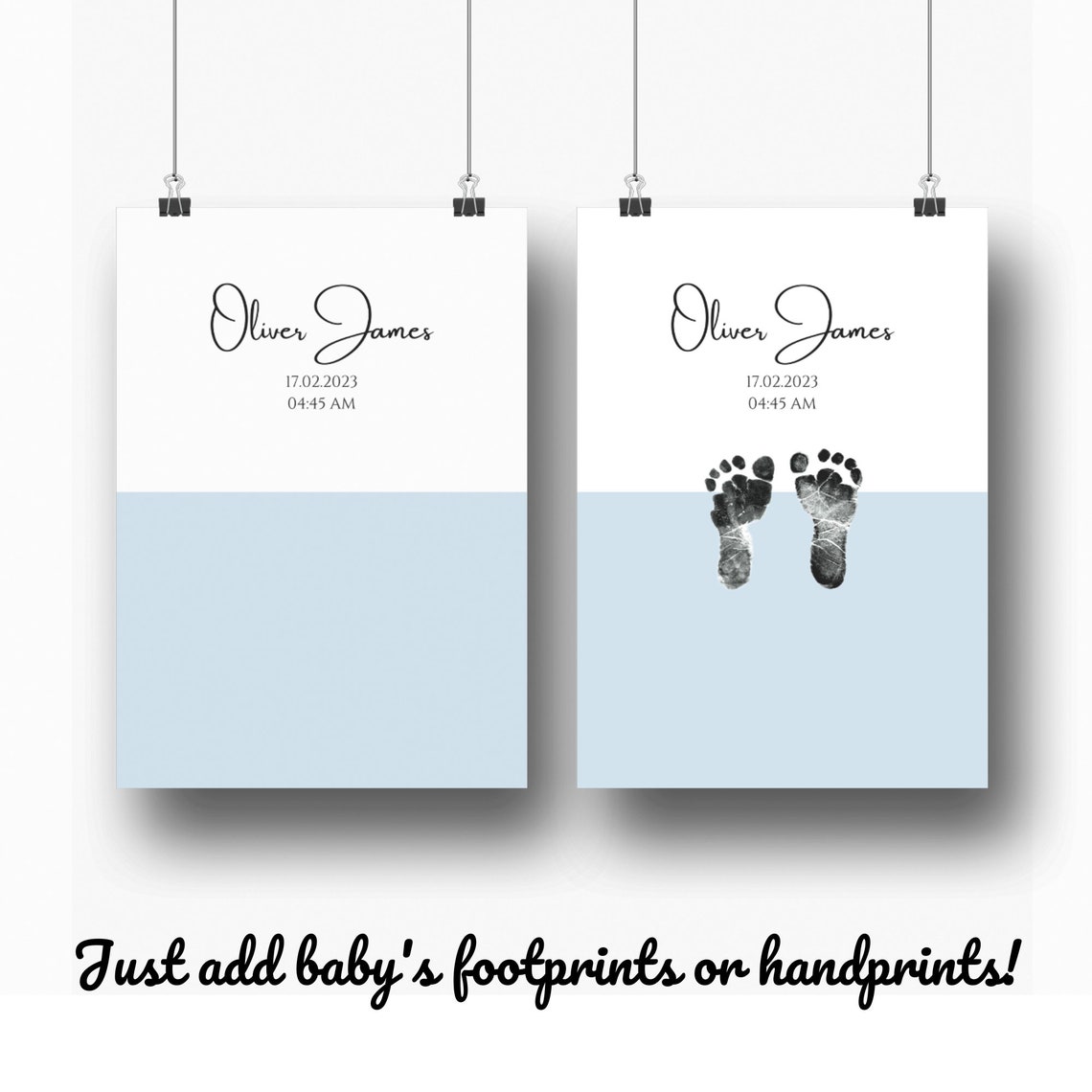 Personalized Minimal Baby Footprint Birth Print Sky Blue Wall Art - Image 3