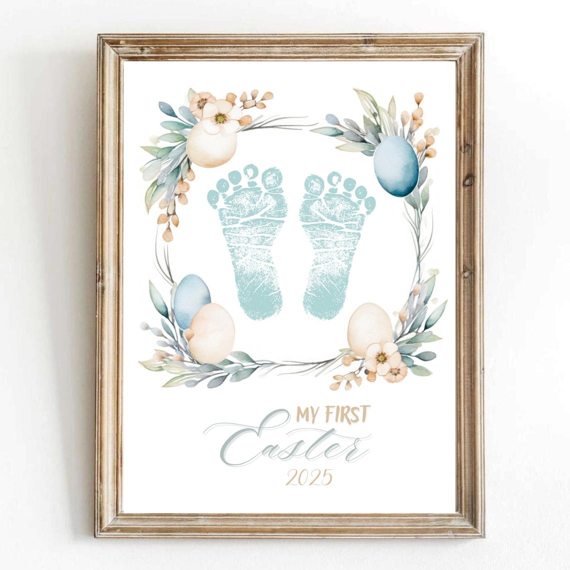 My First Easter Baby Footprint Blue Easter Wreath Keepsake Wall Art