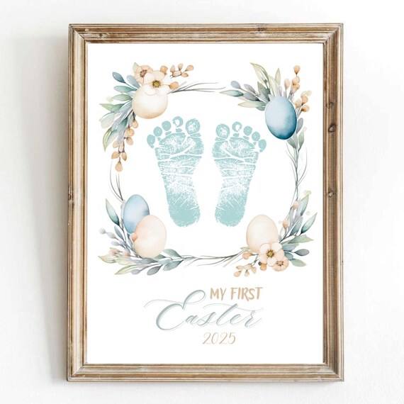 My First Easter Baby Footprint Blue Easter Wreath Keepsake Wall Art
