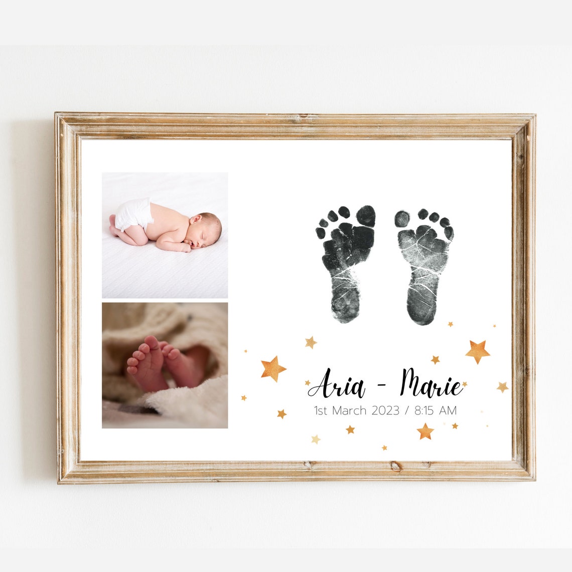 Newborn Baby Footprint Keepsake Photo Frame Gold Star Poster
