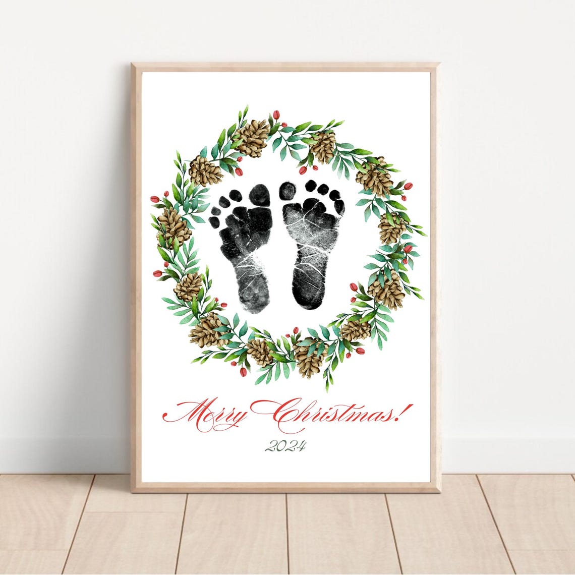 Baby Footprint First Christmas Pinecone Wreath Keepsake Poster - Image 2