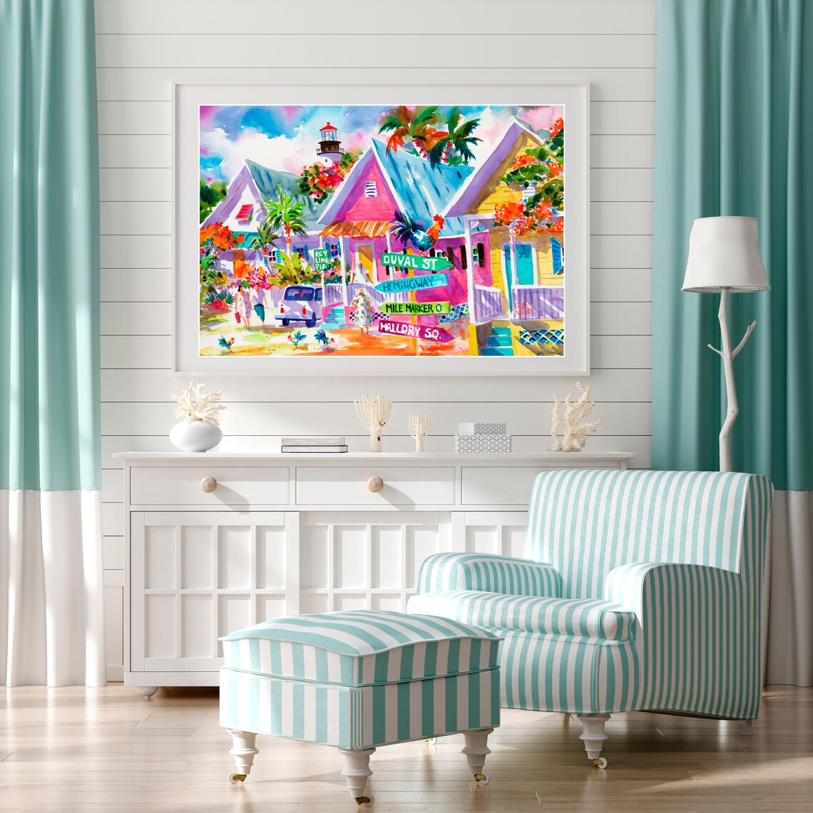Key West Tropical Watercolor Art Print, Florida
