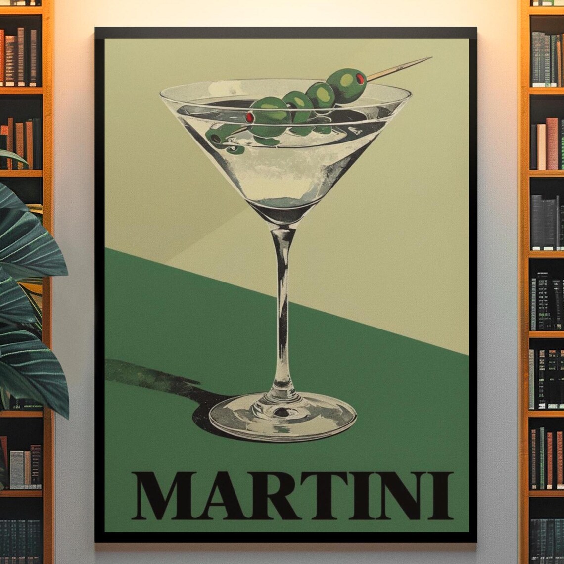 Stylish Retro Martini Cocktail With Olives Vintage Bar Poster
