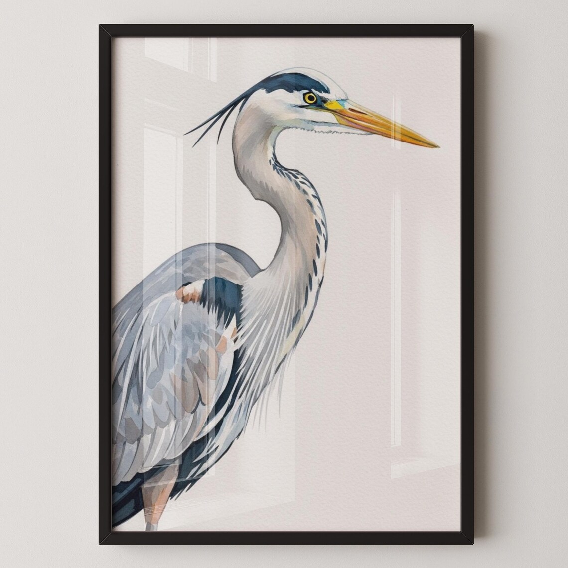 Grey Heron Portrait Fine Art Watercolor Bird Painting Poster