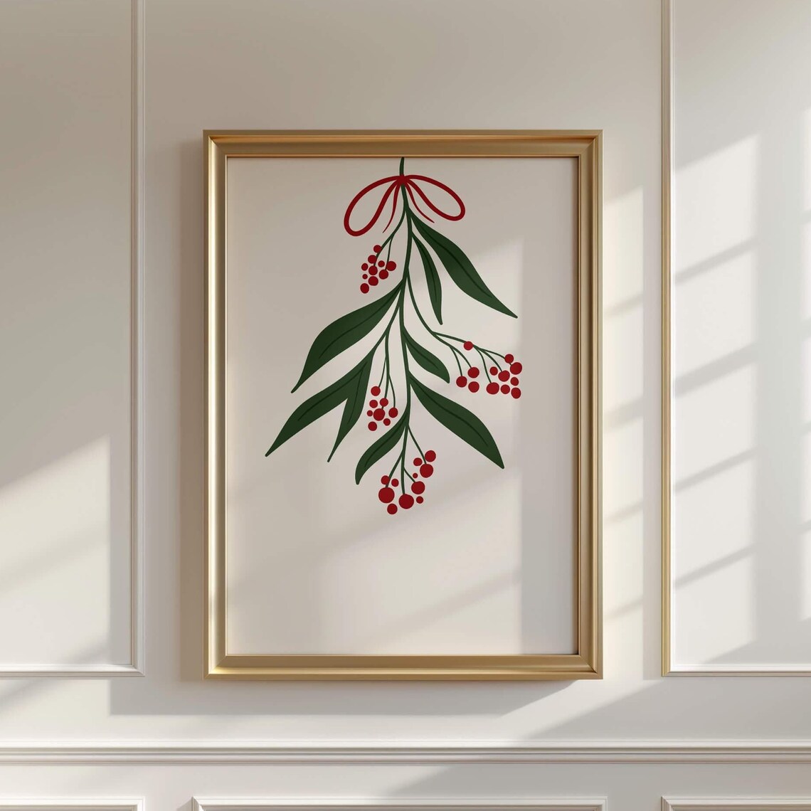 Hanging Mistletoe With Red Berries Minimalist Christmas Poster