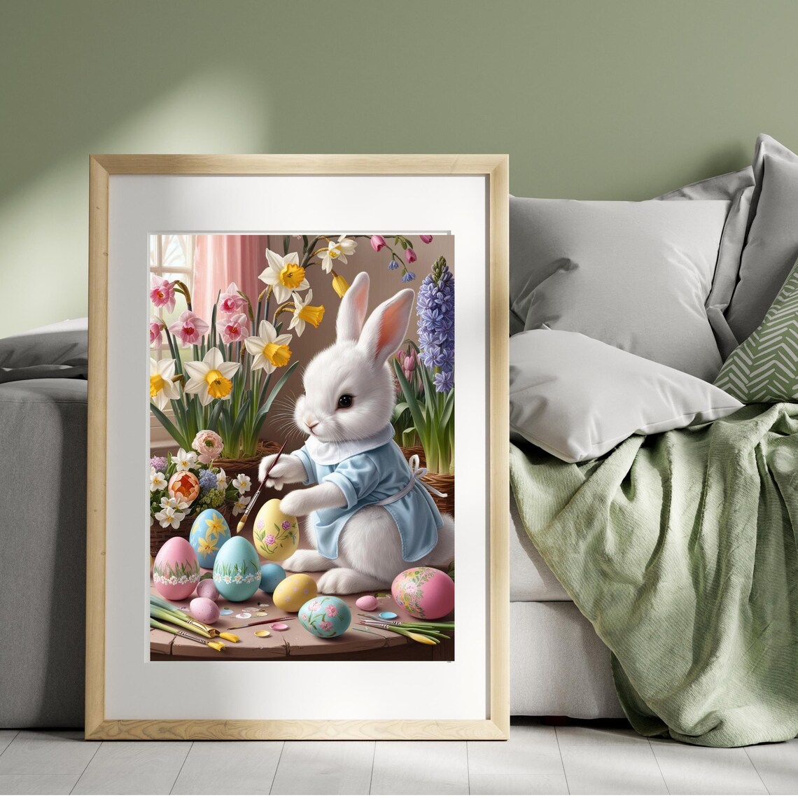 Pastel Cottagecore Bunny Easter Egg Art Print - Image 4