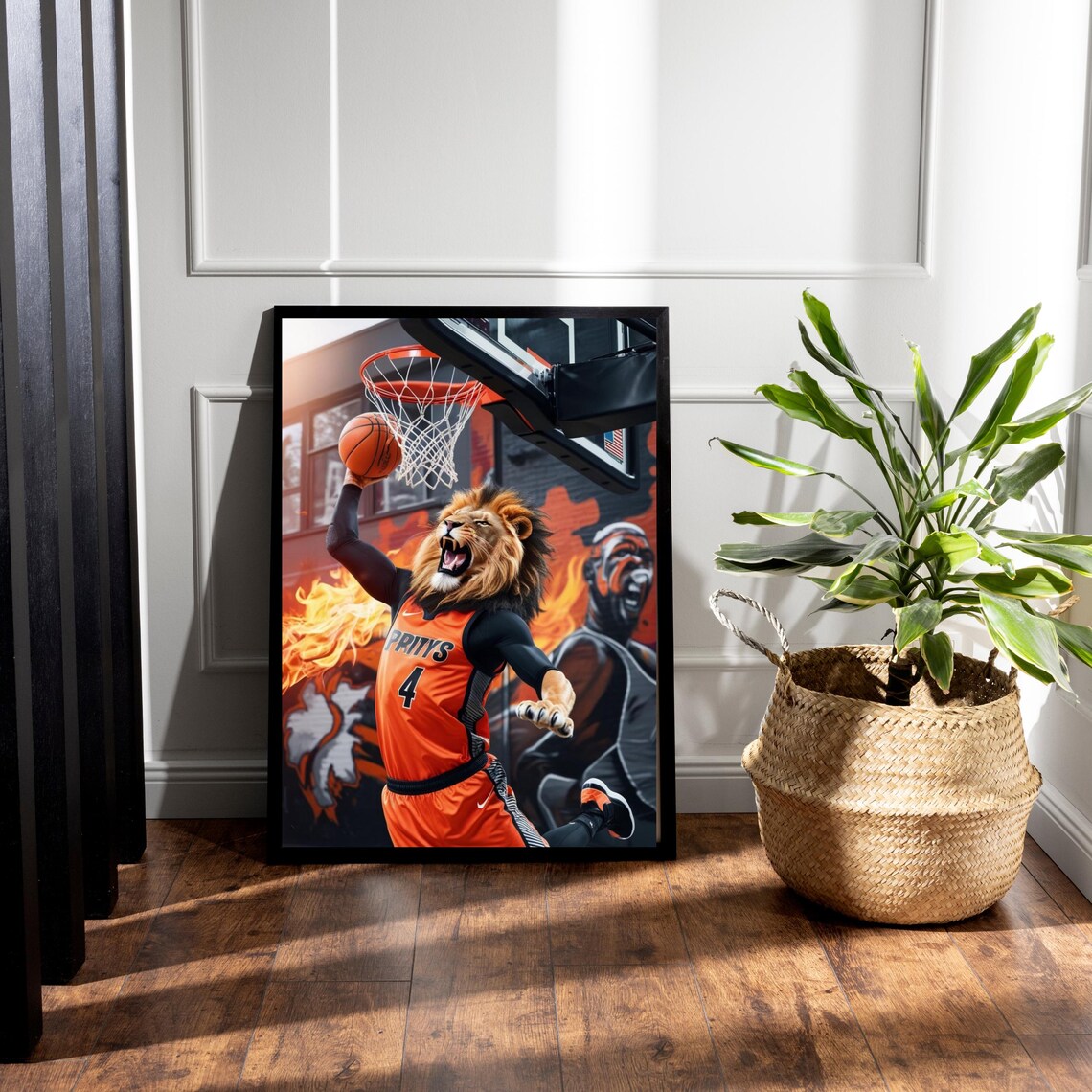 Lion Head Basketball Player Slam Dunk Fiery Street Court Sports Poster - Image 5