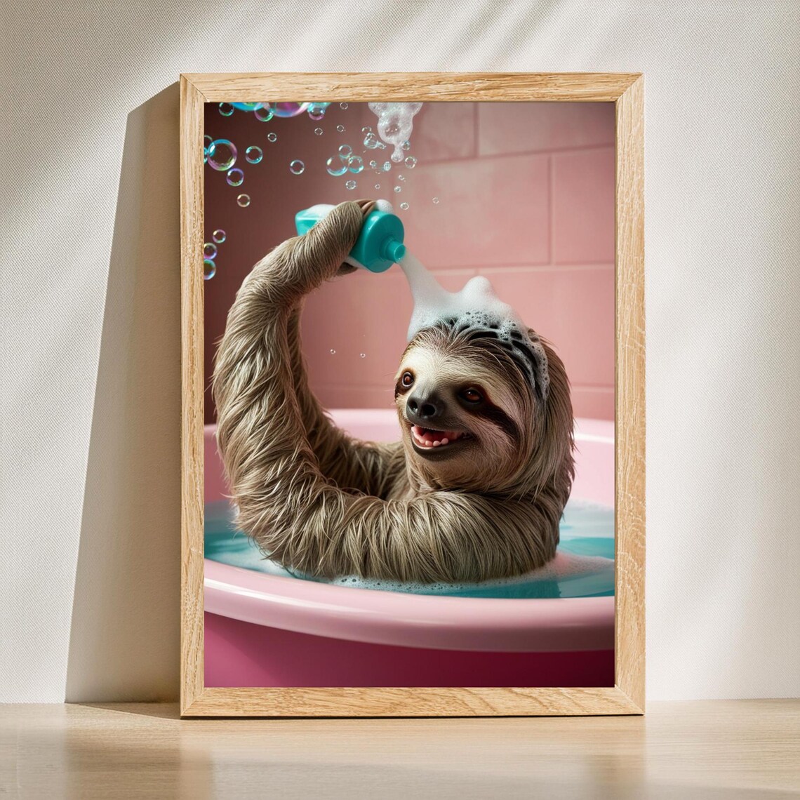 Cute Sloth Bathroom Decor, Funny Animal Art Print