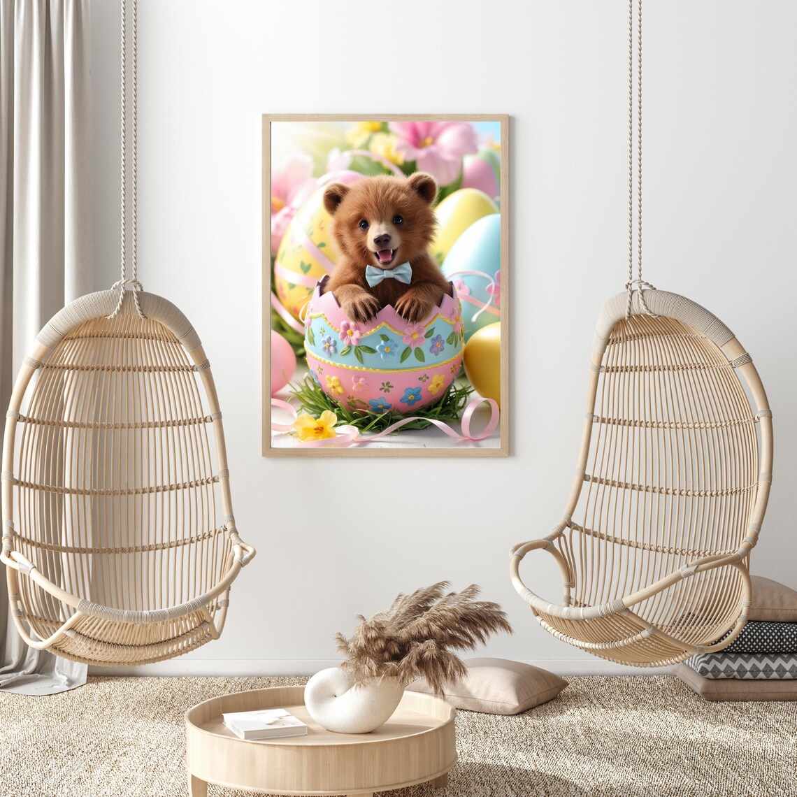 Baby Bear With Bow Tie Sitting In Decorated Easter Egg Poster - Image 3