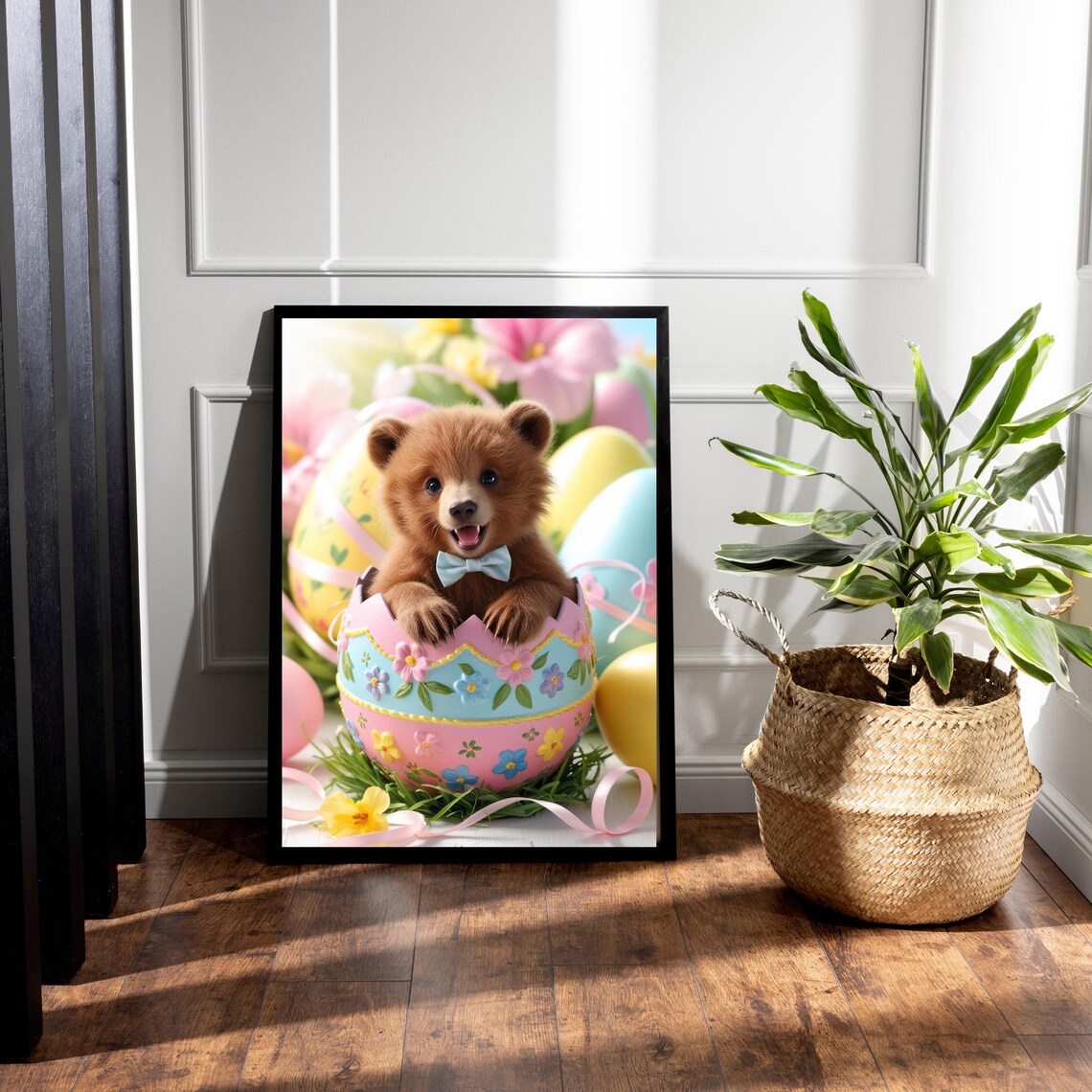 Baby Bear With Bow Tie Sitting In Decorated Easter Egg Poster - Image 5