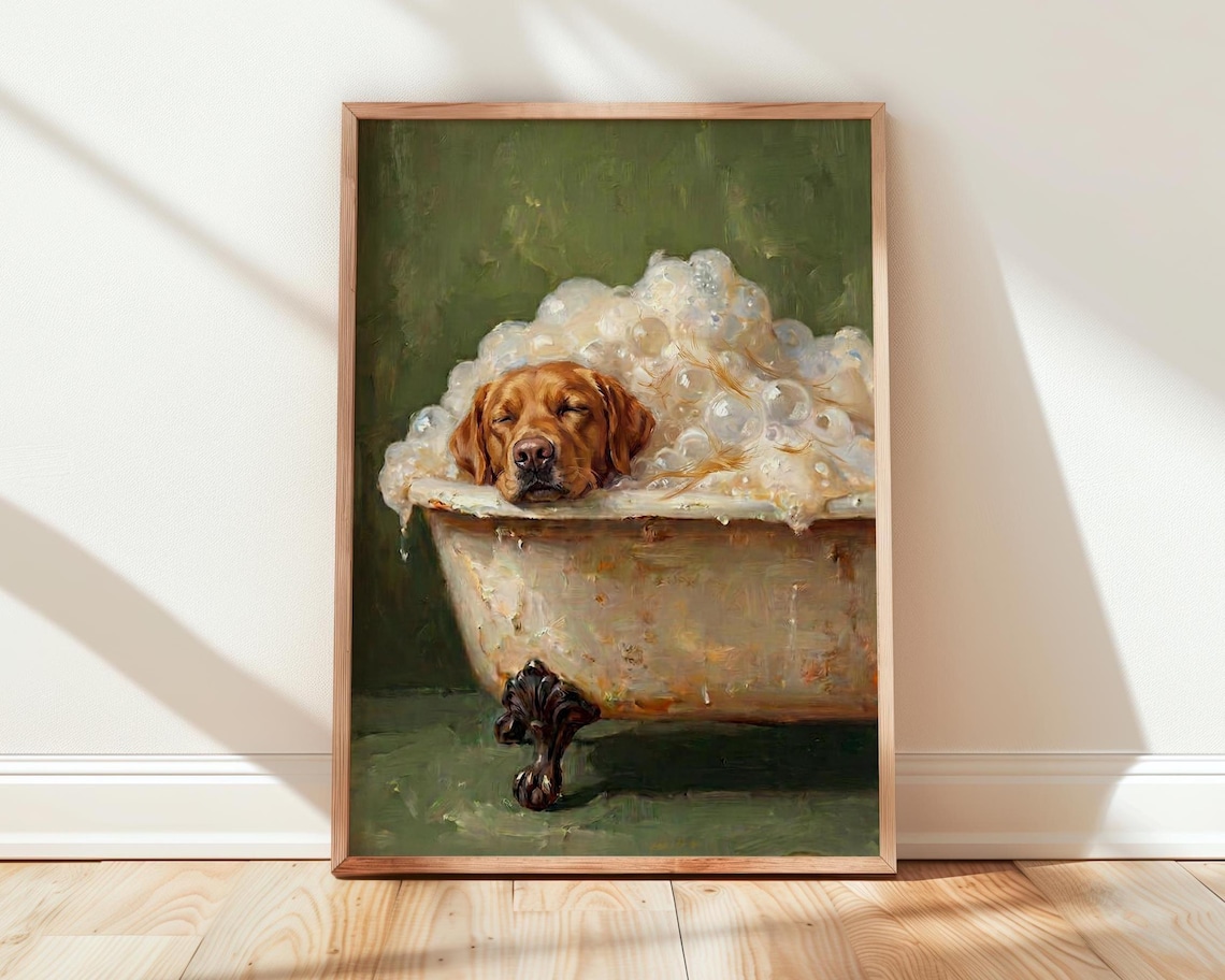 Fox Red Labrador In Bath, Funny Dog Poster