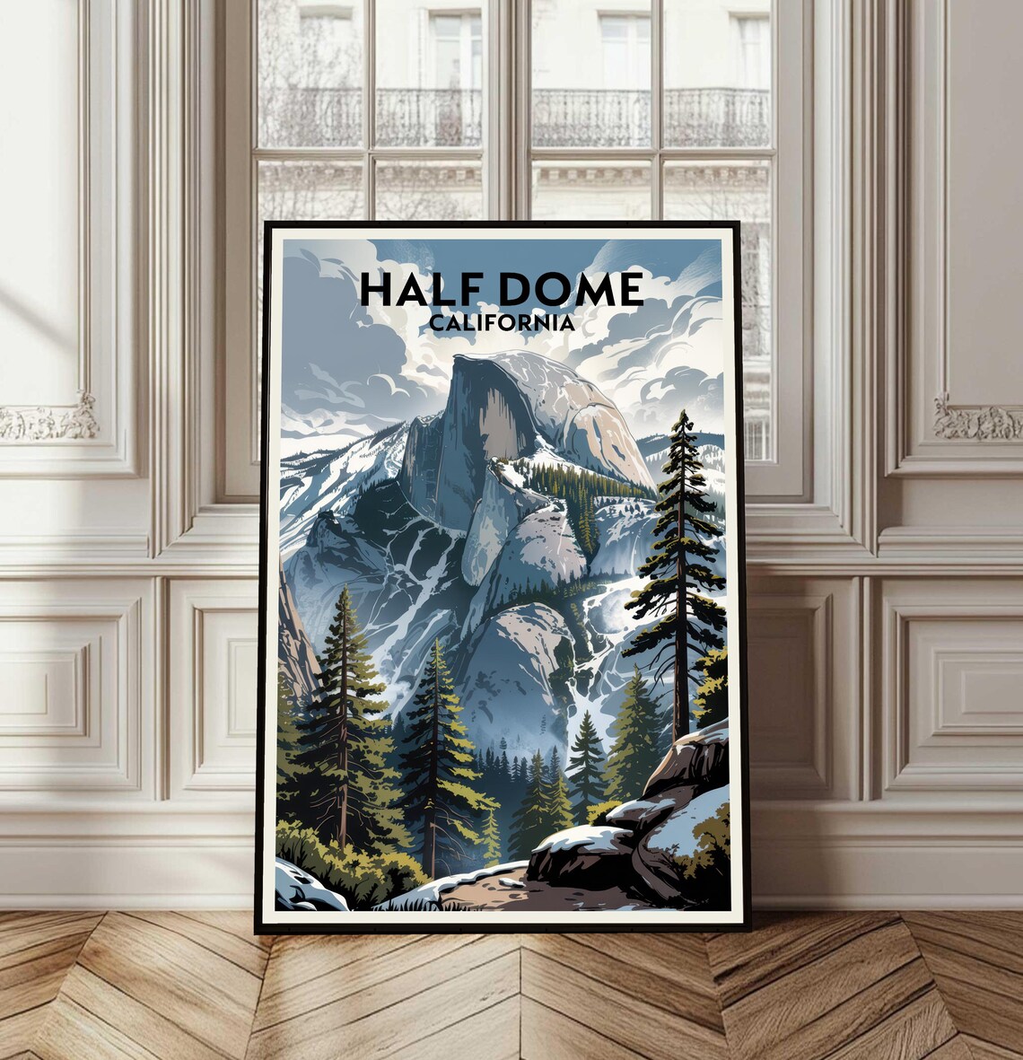 Half Dome California Snowy Granite Peak Vintage Travel Art Poster
