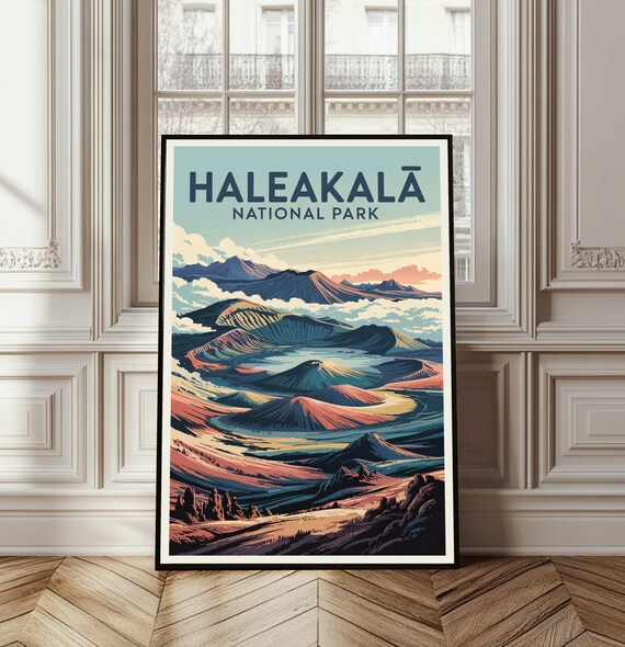 Haleakala National Park Vintage Travel Poster Volcano Crater View