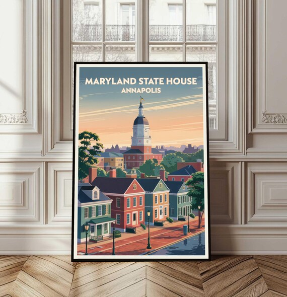 Maryland State House Annapolis Vintage Travel Poster Landmark