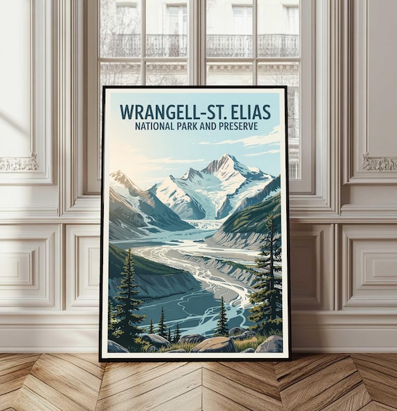 Wrangell St Elias National Park Preserve Alaska Glacier Vintage Travel Poster