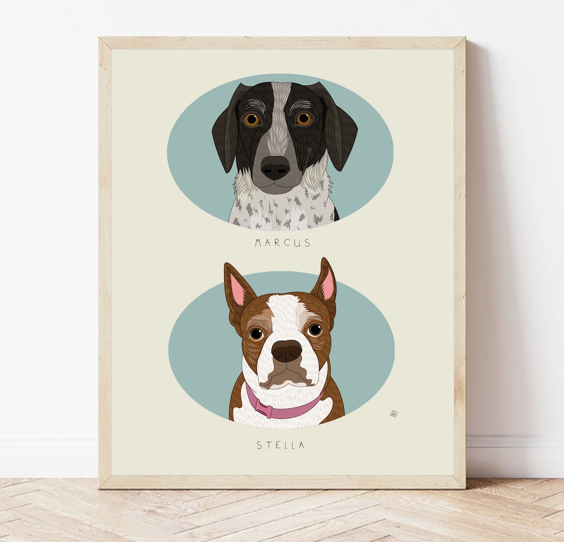Custom Two Pet Portraits, Oval Frame Memorial Art Print - Image 6