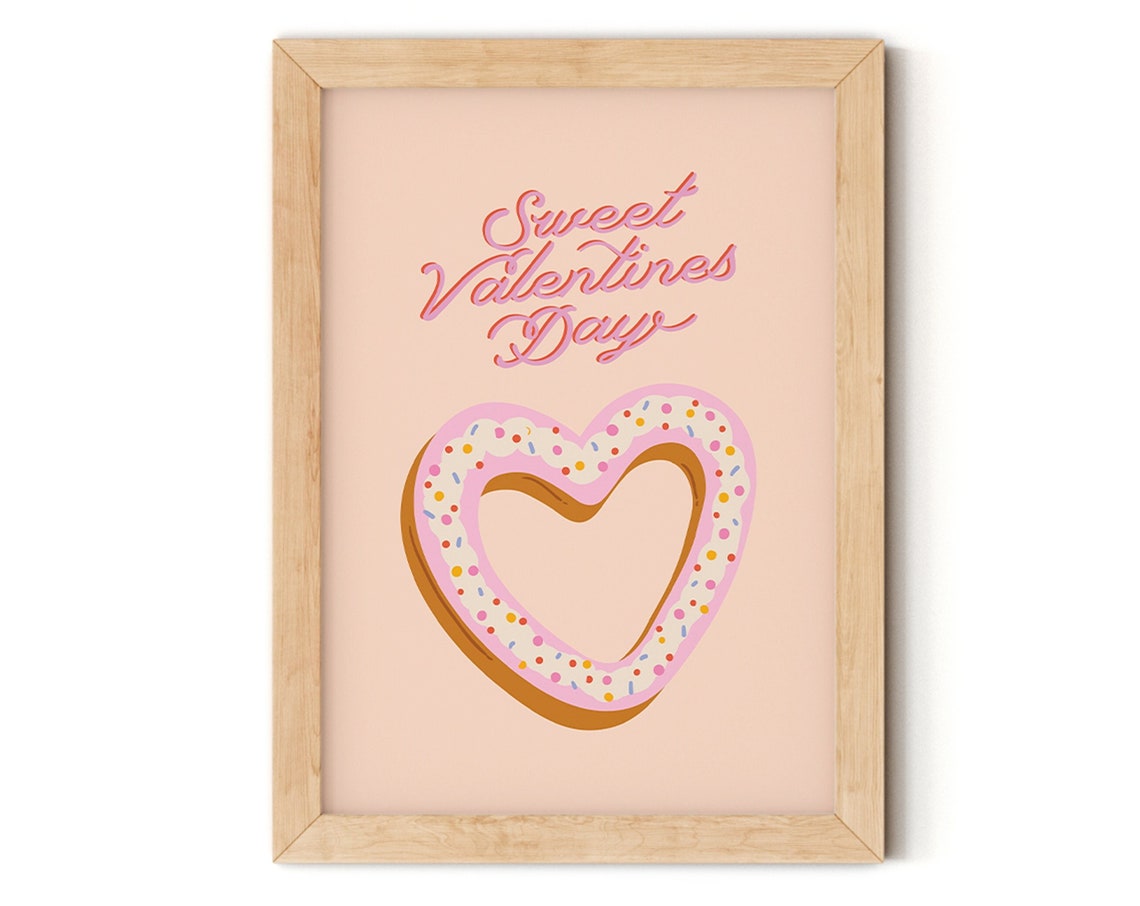 Sweet Valentines Day Heart Donut Pink Icing Sprinkles Cute Poster