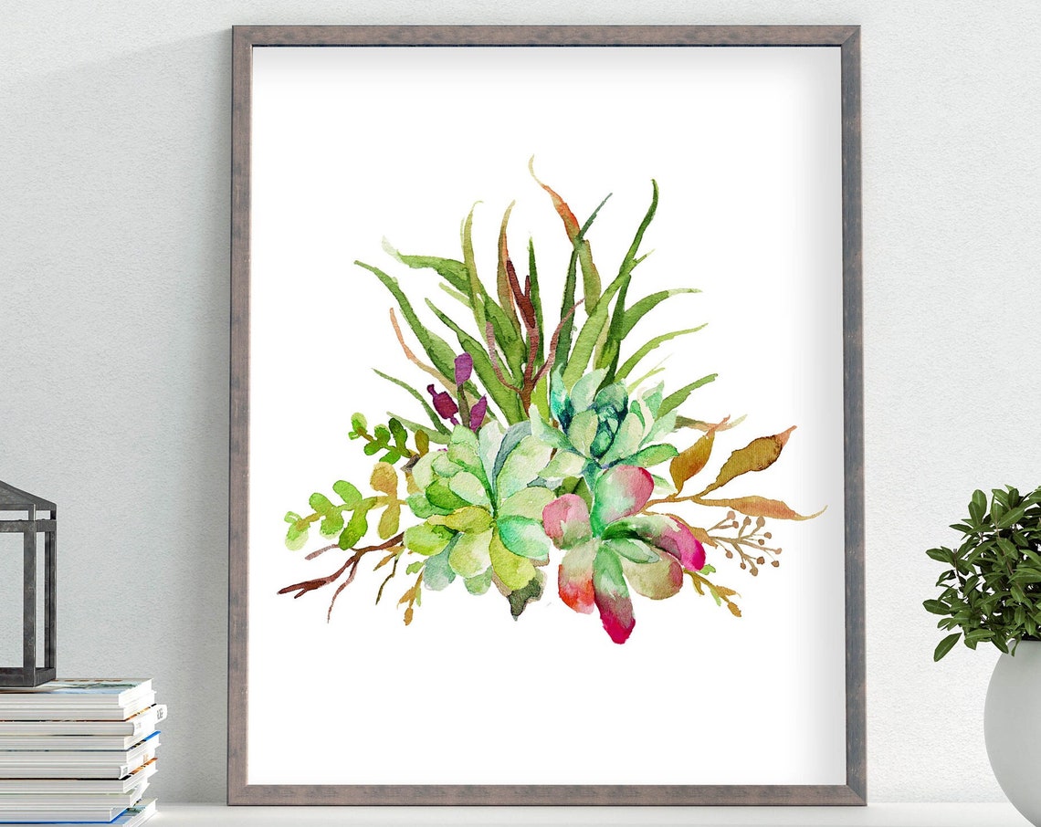 Watercolor Cactus Bouquet Succulent Floral Southwestern Wall Art - Image 5