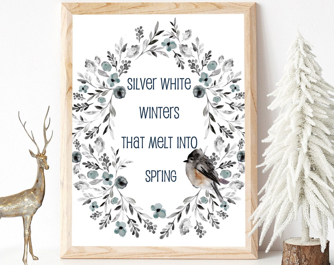 Silver White Winters That Melt Into Spring Chickadee Wreath Poster