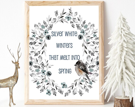 Silver White Winters That Melt Into Spring Chickadee Wreath Poster