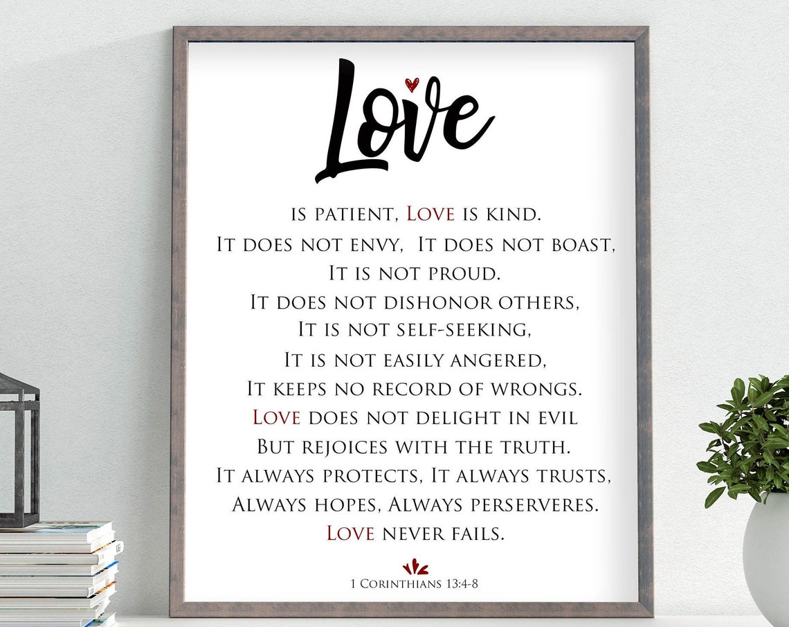 Love Is Patient Love Is Kind 1 Corinthians Scripture Wedding Poster