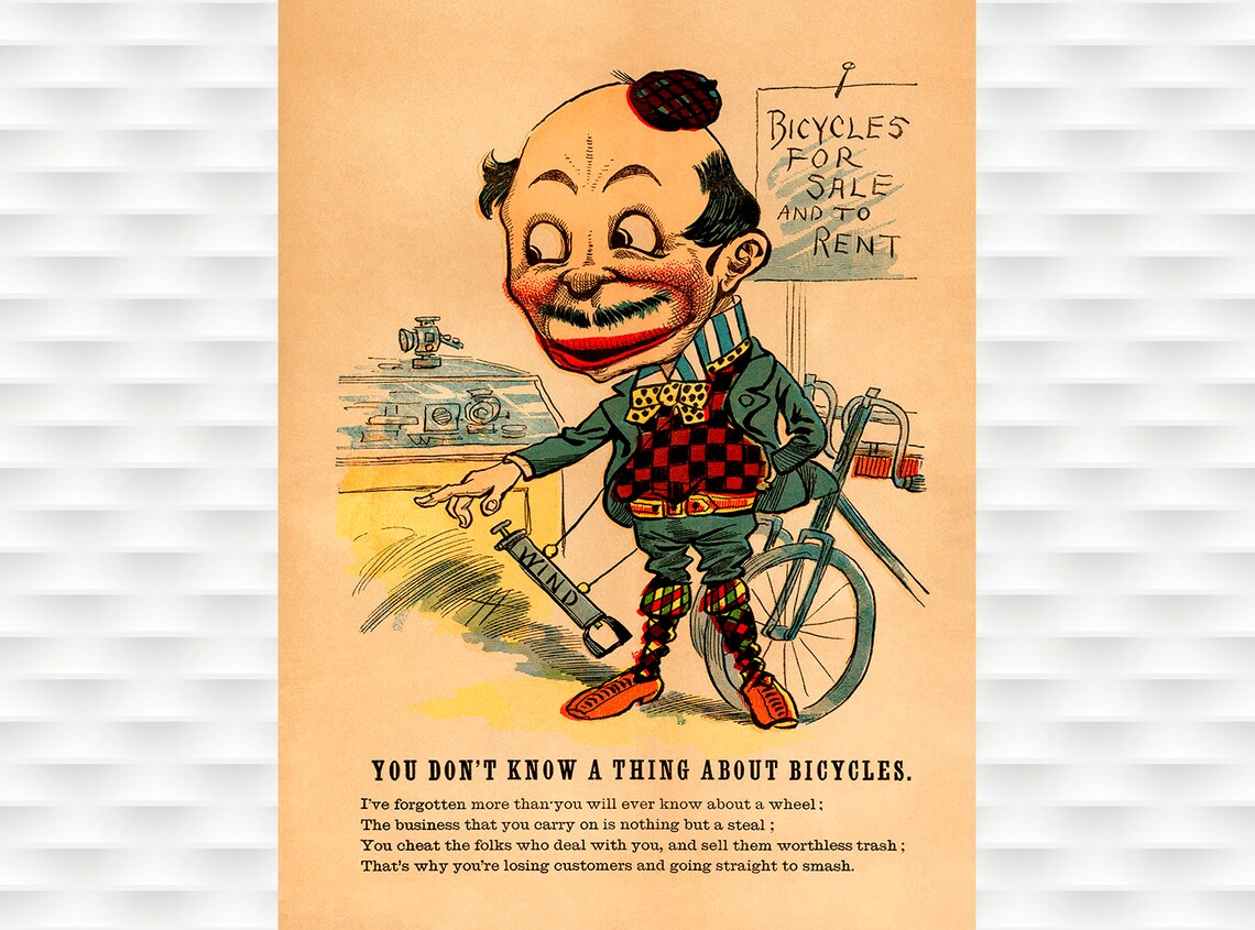 You Dont Know a Thing About Bicycles Caricature Salesman Funny Poster