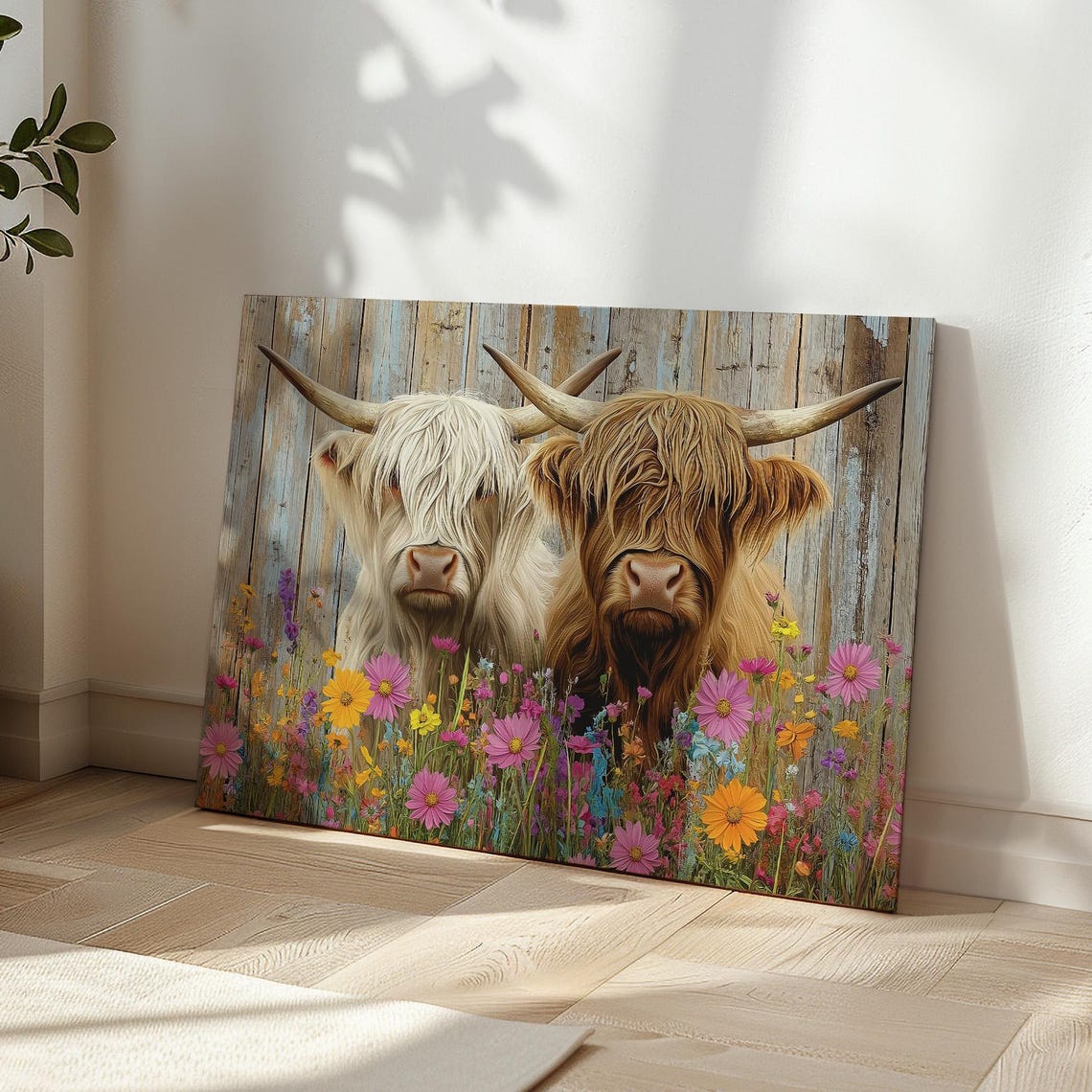 Two Highland Cows Among Colorful Wildflower Meadow Rustic Poster - Image 5