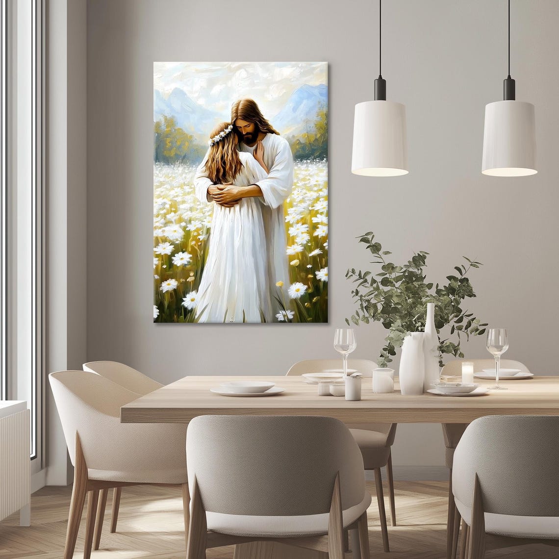 Woman Healed Wall Art Jesus Hugging Woman Print Hem Of Robe Artwork Modern Christian Art Jesus Art Bible Story Art Print - Image 3