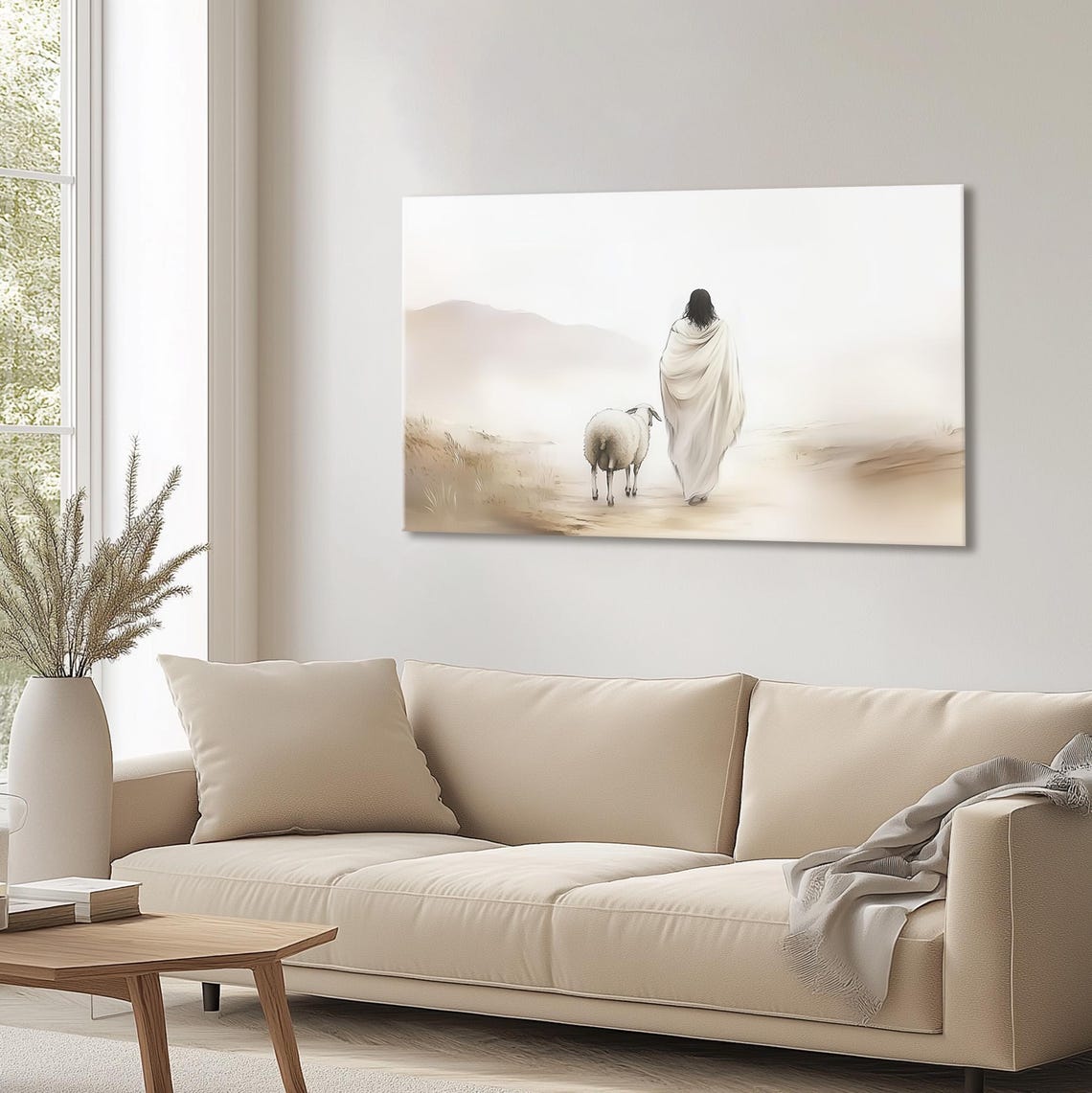 Shepherd And Sheep Walking Into Misty Mountain Valley Poster - Image 3