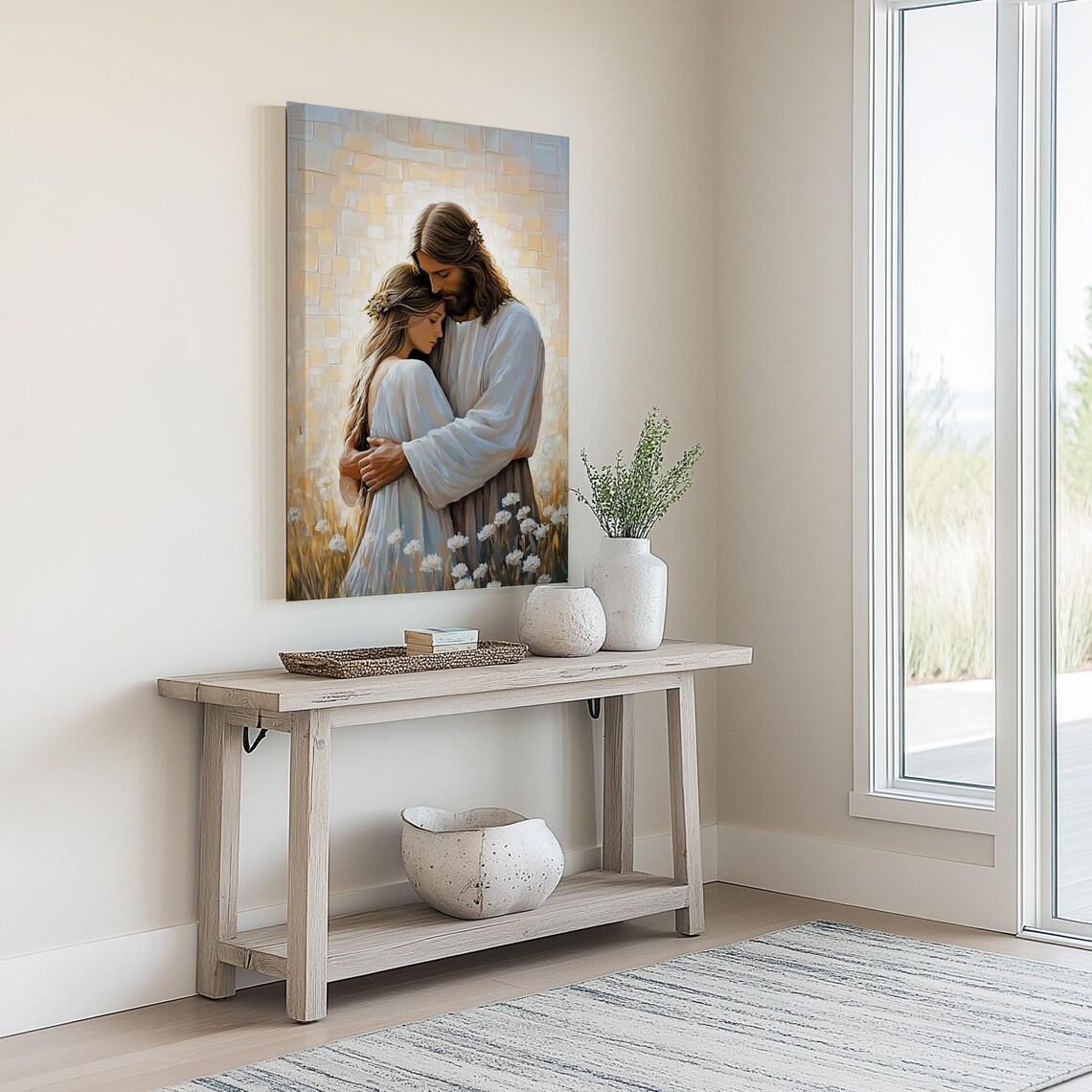 Jesus Embracing Young Woman In Golden Mosaic Wheat Field Poster - Image 2