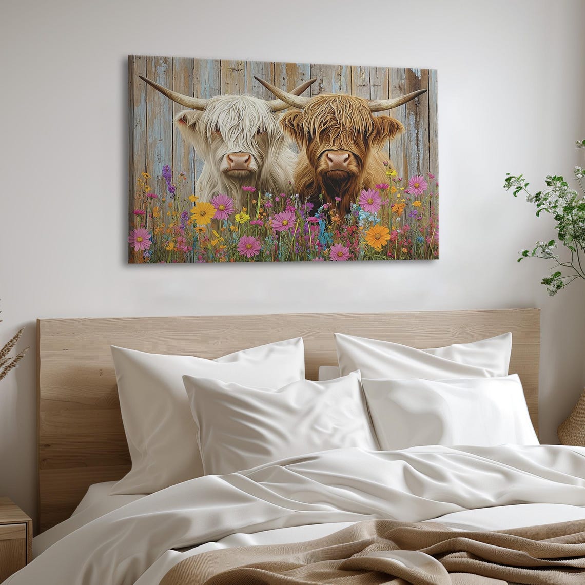 Two Highland Cows Among Colorful Wildflower Meadow Rustic Poster - Image 6