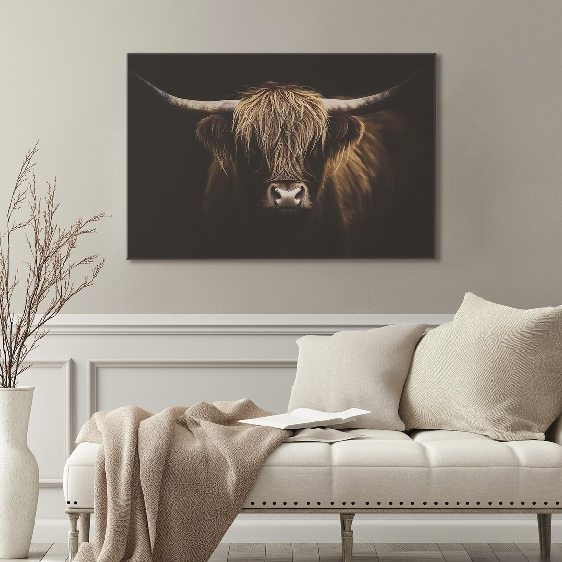 Highland Cow Close Up Dark Rustic Portrait Modern Farmhouse Poster - Image 3