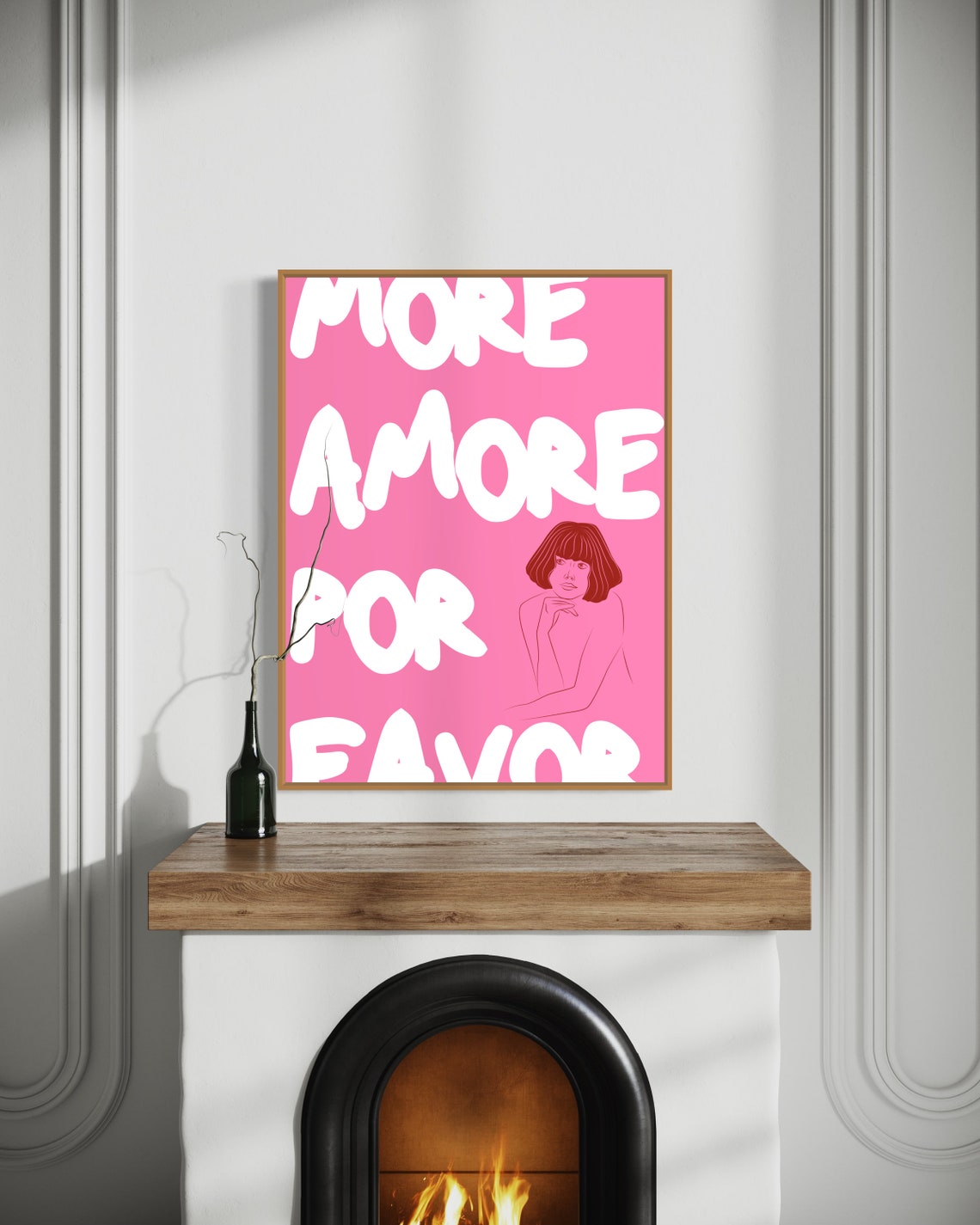More Amore Por Favor Pink Quote Red Line Woman Portrait Art Poster