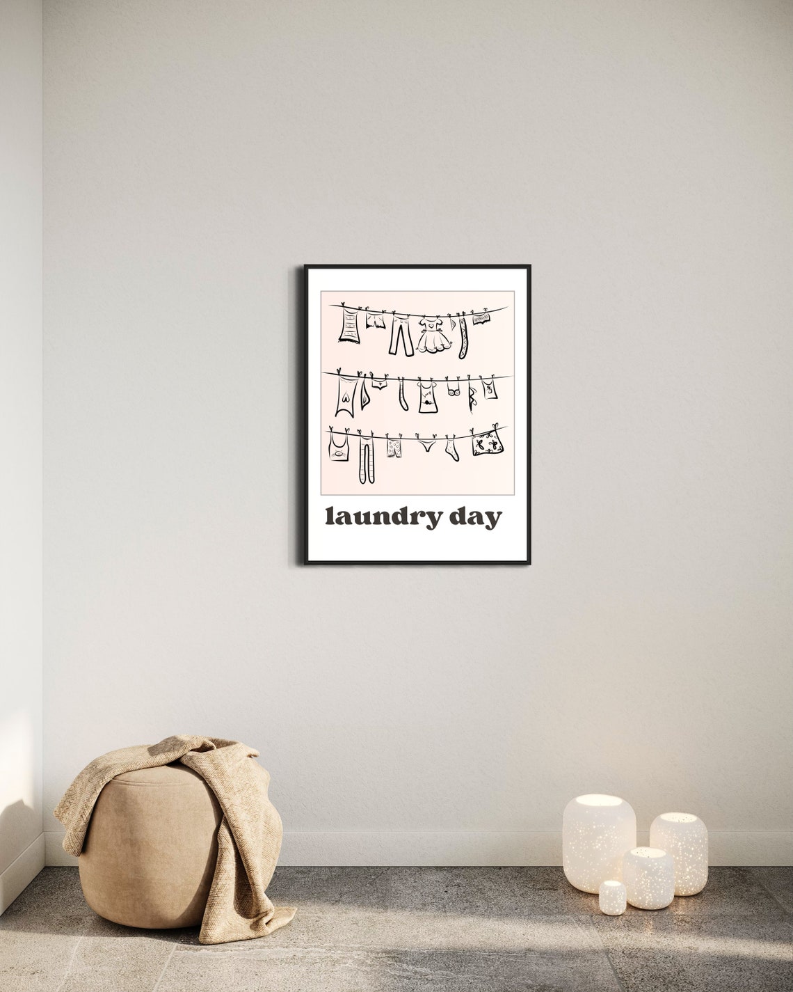 Laundry Day Clothesline Cute Blush Pink Laundry Room Decor Poster - Image 2