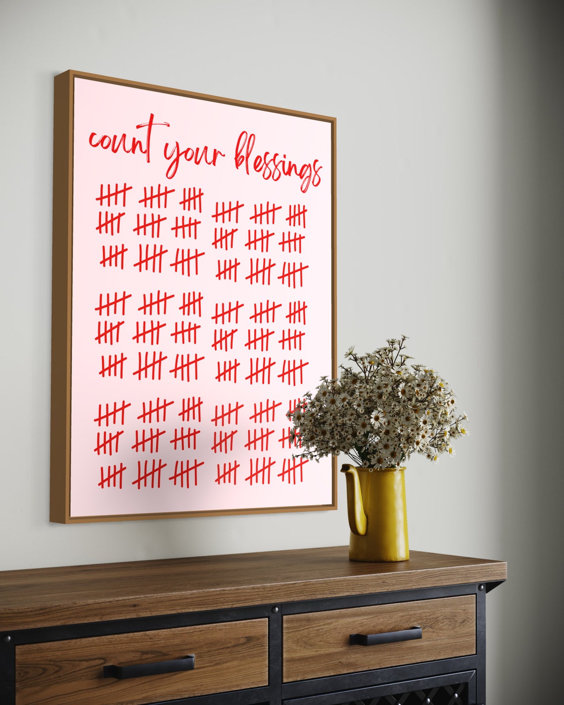 Count Your Blessings Tally Marks Pink Red Gratitude Quote Poster - Image 4