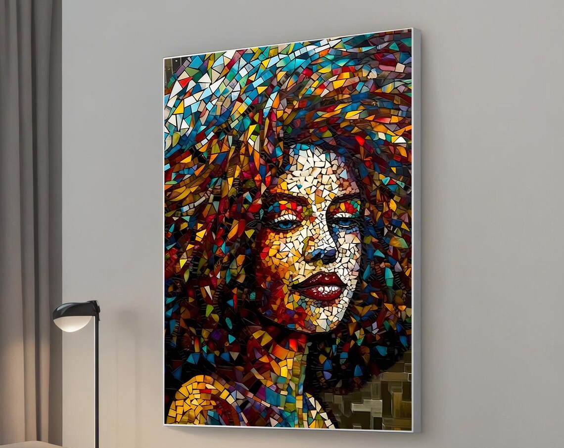 Mosaic Woman Portrait Colorful Glass Tile Stained Art Style Poster