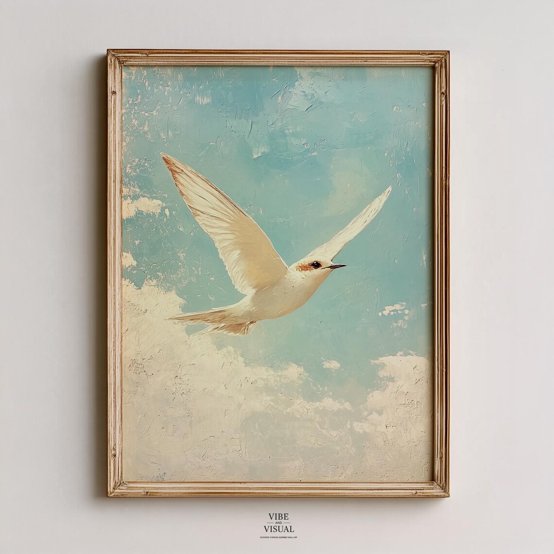 White Swallow in Flight Vintage Inspired Oil Painting Bird Art Poster